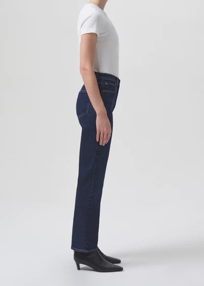Agolde high rise stovepipe jeans dark clean indigo blue song wash | Pipe and Row