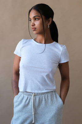 Asher Noe baby tee t-shirt shrunken ash heather grey USA | Pipe and Row
