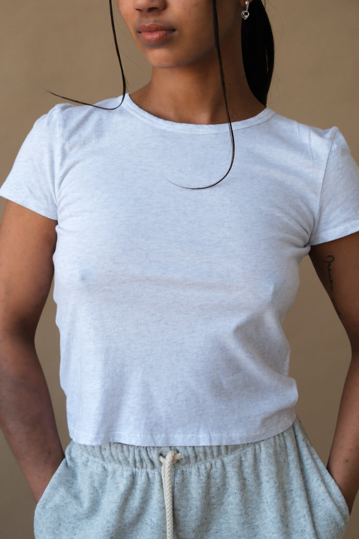 Asher Noe baby tee t-shirt shrunken ash heather grey USA | Pipe and Row Seattle
