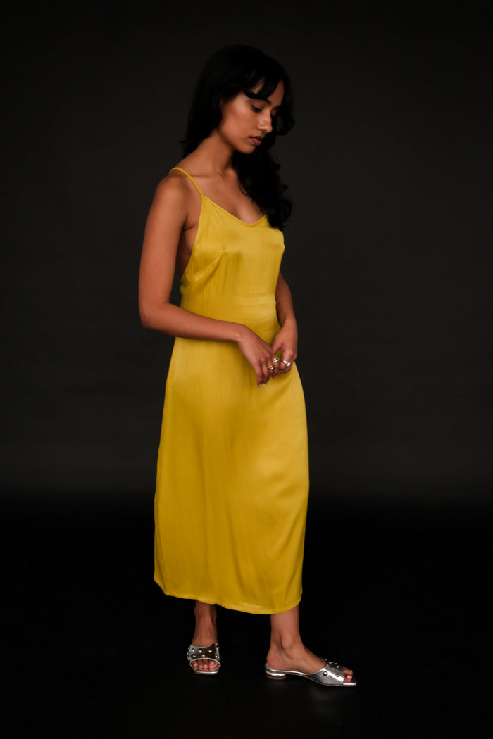 Oh Seven Days Phoebe silky slip dress lemon yellow green | Pipe and Row