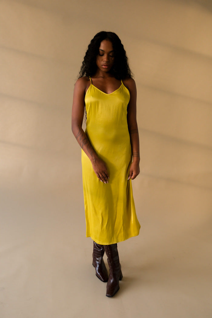 Oh Seven Days Phoebe silky slip dress lemon yellow green | Pipe and Row