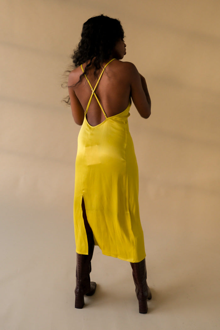 Oh Seven Days Phoebe silky slip dress lemon yellow green | Pipe and Row