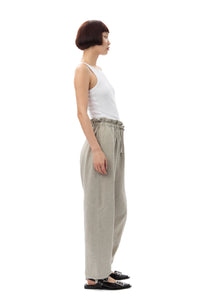 Ganni light melange suiting elasticated waist pant  textured taupe grey alfalfa | Pipe and Row