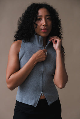 Geel Blake knit turtleneck vest two-way zip  heather grey PIPE AND ROW