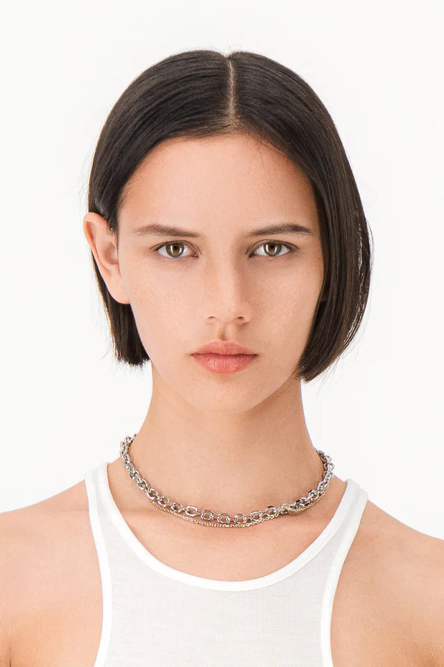 Justine Clenquet Dana silver gold double-layered chain choker necklace | Pipe and Row