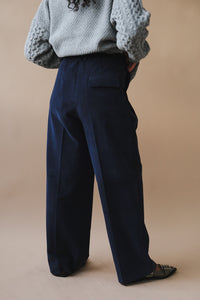 Mijeong Park thin corduroy wide leg pants navy blue | Pipe and Row