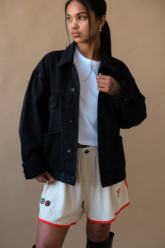 Tonywack oversized chore jacket in black denim. BE12DJ08 PIPE AND ROW