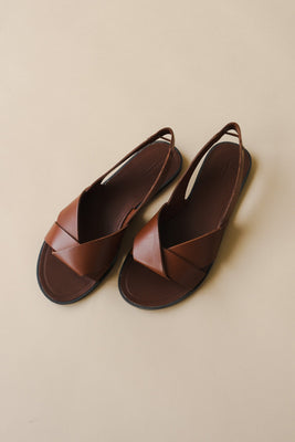 Vagabond Tia 2.0 slingback flat sandal cognac brown leather | Pipe and Row