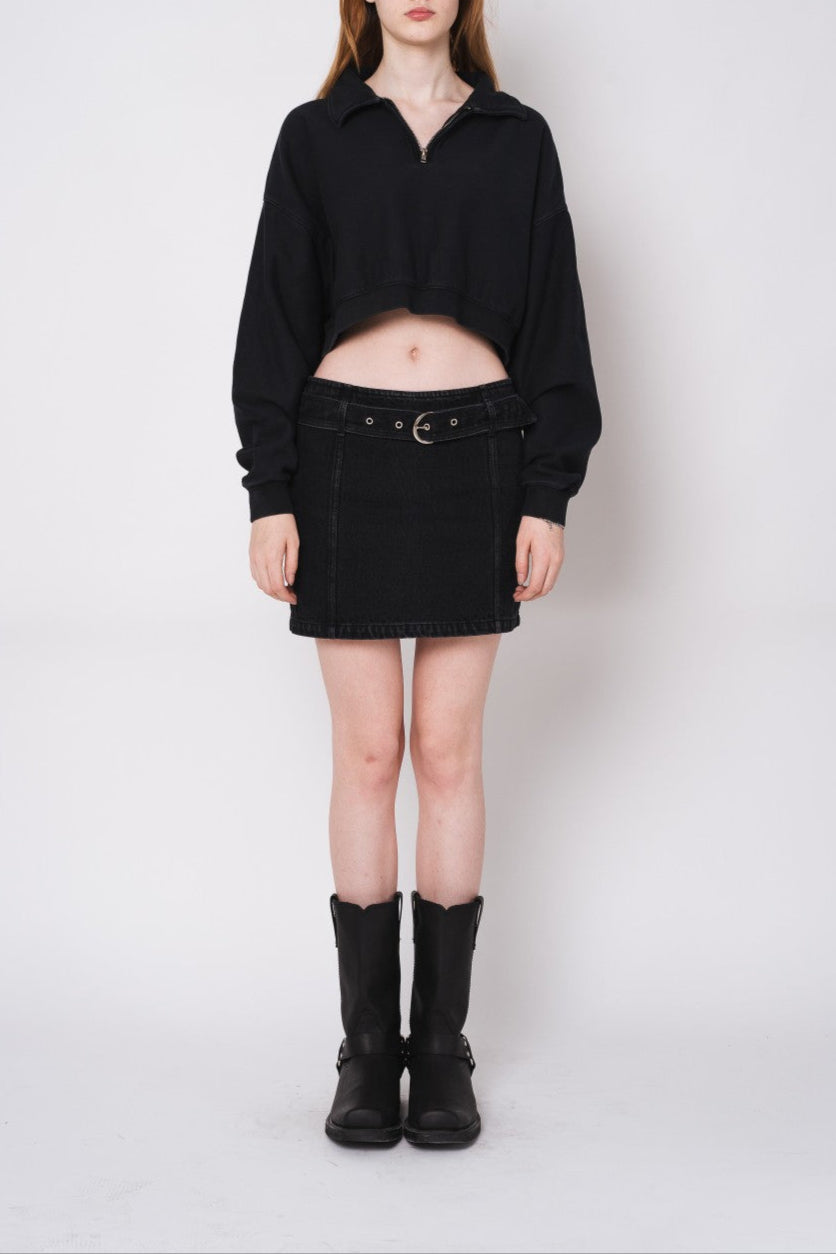 GARMENT-DYED CROPPED ZIP UP SWEATSHIRT