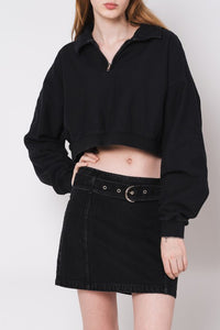 Tonywack garment dyed cropped zip up sweatshirt faded black WBE12SS0 2 PIPE AND ROW