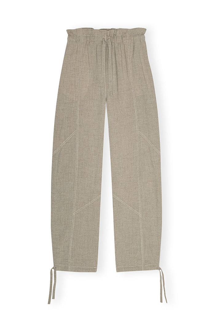 Ganni light melange suiting elasticated waist pant  textured taupe grey alfalfa | Pipe and Row