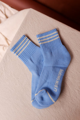 Le Bon Shoppe Girlfriend socks parisian blue ivory stripes | pipe and row