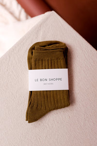Le Bon Shoppe Her socks perfect height knit rib socks pesto green | Pipe and Row