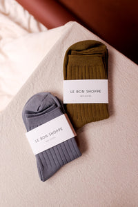 Le Bon Shoppe Her socks perfect height knit rib socks pesto green | Pipe and Row