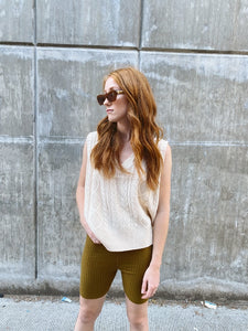 High waist wide ribbed bike shorts in army olive | pipe and row sustainable