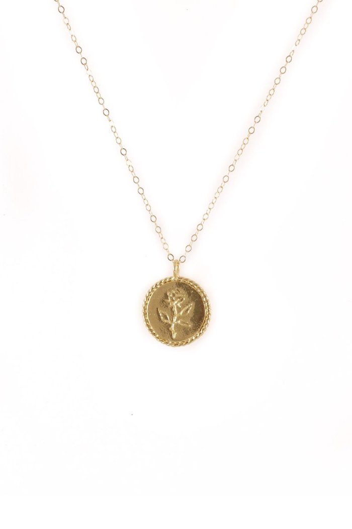 Wolf Circus engraved Rose Coin necklace 14k gold | Pipe and Row Seattle