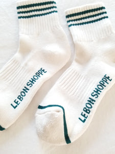 Le Bon Shoppe Girlfriend socks egret cream green stripes | Pipe and row