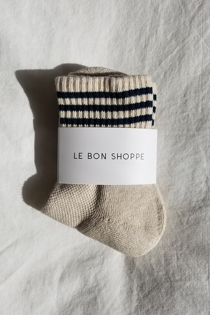Le Bon Shoppe oatmeal Girlfriend socks stripe ribbed varsity | pipe and row boutique